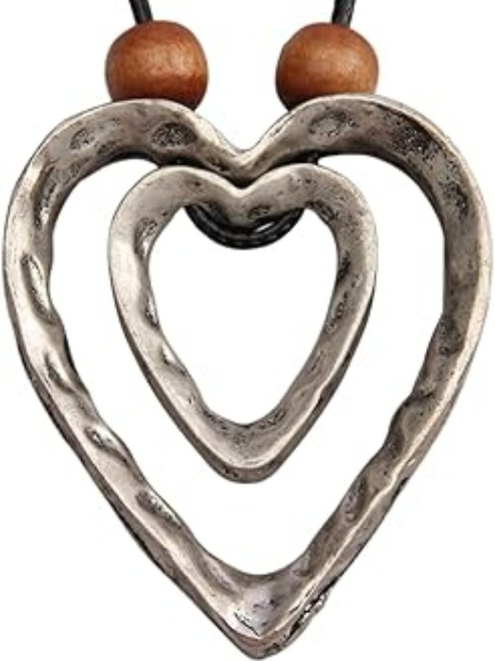 NEW Boho Leather Cord Necklace Chain Wooden & Large Metal Pendant Jewelry